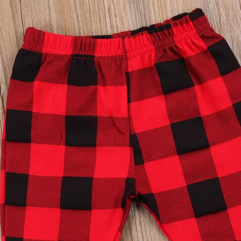 Toddler Baby Pants Infant Boy Girl Casual Cotton Plaids Check Long Pants Trousers Red&Black in Kuwait