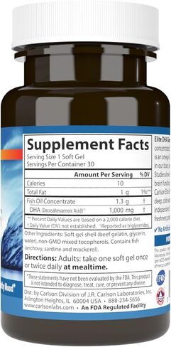 Carlson - Elite DHA Gems, 1000 mg DHA, Supports Healthy Brain Function & Vision, 30 soft gels in Saudi Arabia