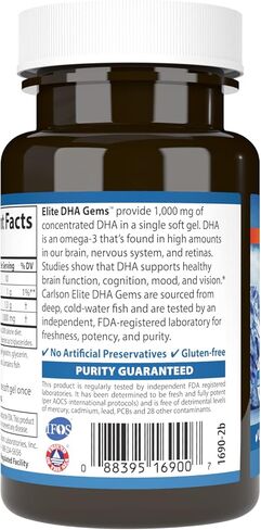 Carlson - Elite DHA Gems, 1000 mg DHA, Supports Healthy Brain Function & Vision, 30 soft gels in Saudi Arabia
