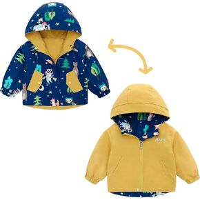 famuka Toddler Reversible Jacket Little Boy Girl Hooded Windbreaker Casual Outerwear in Kuwait