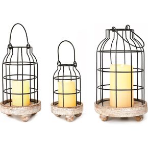 Vintage Farmhouse Lanterns, Set of 3 Metal Cage Lantern Black Wire Candle Holder Rustic Decorative Lantern Set for Living Room Mantlepiece Kitchen Dining Table Home Decor in Kuwait