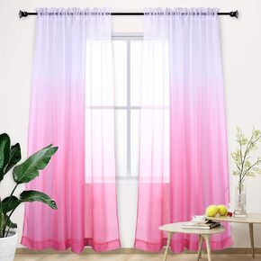 Ombre Curtain Blue Gradient Semi Sheer Curtain Teenage Girls Bedroom Curtains Set Window Panel Voiles Drape for Girls Room/Kids Room/Nursery/Living Room Blue and White 63 inch Light One Panel Blue in Kuwait
