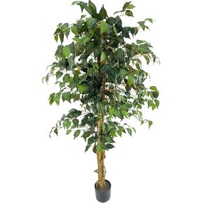 VIGGDA 4FT Artificial Ficus Trees with Silk Leaves and Natural Trunk, Faux Ficus Tree with Sturdy Plastic Nursery Pot, Fake Ficus Tree for Office Home Farmhouse for Indoor Outdoor Decor