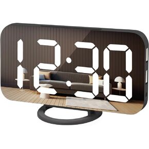 WulaWindy Digital Alarm Clock, Large Mirrored LED Display, with USB Charger, Snooze Function Dim Mode Wall Hanging Beside Desk Clock for Bedroom Room Decor