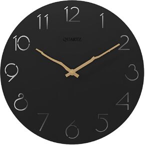 12inch Modern White Wood Simple Round Wall Clock (Black)