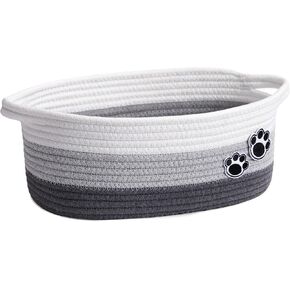 Woven Rope Dog Toy Basket with Paw Print, Mixed Brown | 12"x 8" x 5" Small Dog Toy Bin & Box with Handles, Fits Living Room Bedroom Nursery Organization, Gift Basket Empty for Pets in Kuwait