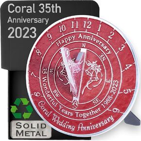 هدية الذكرى السنوية للمزولة الشمسية بمناسبة الذكرى الخامسة والثلاثين لزفاف المرجان 1988-2023. حديقة ديكور المنزل المعدنية المعاد تدويرها فكرة هدية لمدة 35 عامًا مصنوعة يدويًا في المملكة المتحدة للآباء والأجداد والأصدقاء والأزواج in Kuwait