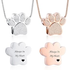 zeqingjw Pet Cremation Jewelry for Ashes Pendant Paw Print Pet Heart Urn Necklace Memorial Keepsake Jewelry for Pet/Dog's/Cat's Ashes
