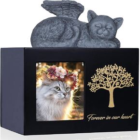 The7boX Pet Urn Cat Ashes Box Wooden Black Cat Urns for Ashes Comes with Cat Angel and Ashes Bag in Kuwait