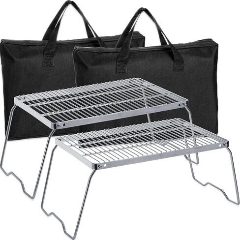 بلولو شبكة شواء نار للتخييم من الستانلس ستيل 304 شديدة التحمل ومحمولة وقابلة للطي مع ارجل وشنطة حمل للتخييم في الهواء الطلق والطبخ والنزهات والمشي لمسافات طويلة من قطعتين in Kuwait