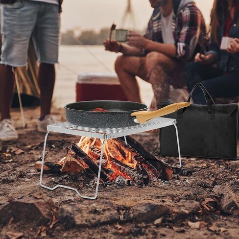 بلولو شبكة شواء نار للتخييم من الستانلس ستيل 304 شديدة التحمل ومحمولة وقابلة للطي مع ارجل وشنطة حمل للتخييم في الهواء الطلق والطبخ والنزهات والمشي لمسافات طويلة من قطعتين in Kuwait