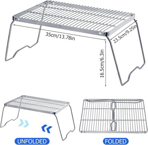 بلولو شبكة شواء نار للتخييم من الستانلس ستيل 304 شديدة التحمل ومحمولة وقابلة للطي مع ارجل وشنطة حمل للتخييم في الهواء الطلق والطبخ والنزهات والمشي لمسافات طويلة من قطعتين in Kuwait