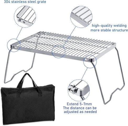بلولو شبكة شواء نار للتخييم من الستانلس ستيل 304 شديدة التحمل ومحمولة وقابلة للطي مع ارجل وشنطة حمل للتخييم في الهواء الطلق والطبخ والنزهات والمشي لمسافات طويلة من قطعتين in Kuwait