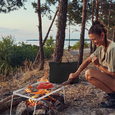 بلولو شبكة شواء نار للتخييم من الستانلس ستيل 304 شديدة التحمل ومحمولة وقابلة للطي مع ارجل وشنطة حمل للتخييم في الهواء الطلق والطبخ والنزهات والمشي لمسافات طويلة من قطعتين in Kuwait