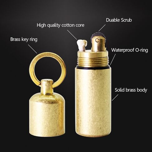 PPFISH Mini Brass Lighter - EDC Peanut Lighter Keychain - Waterproof Fire Starter Especially for Survival and Emergency Use in Kuwait