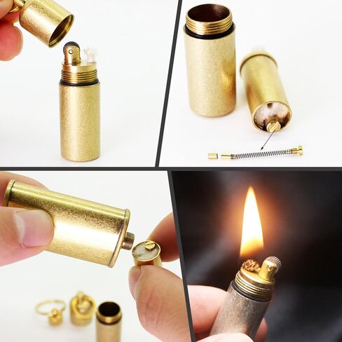 PPFISH Mini Brass Lighter - EDC Peanut Lighter Keychain - Waterproof Fire Starter Especially for Survival and Emergency Use in Kuwait