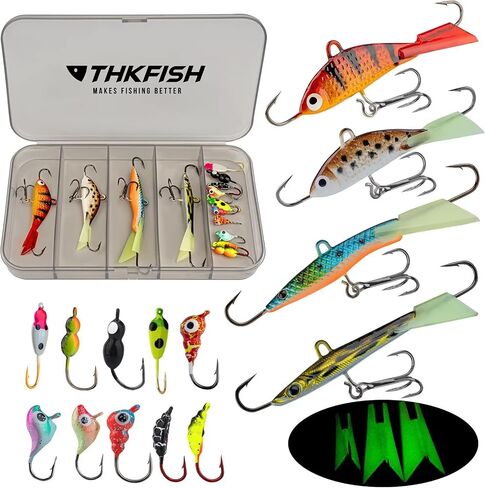 THKFISH Ice Fishing Lures Ice Fishing Jigs Ice Fishing Gear Hard Fishing Lures and Jigs Walleye Ice Fishing Kit Crappie Panfish Pike Jigs,14/26/40PCS in Saudi Arabia