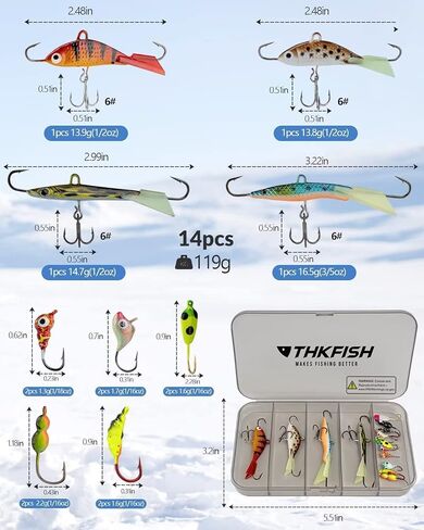 THKFISH Ice Fishing Lures Ice Fishing Jigs Ice Fishing Gear Hard Fishing Lures and Jigs Walleye Ice Fishing Kit Crappie Panfish Pike Jigs,14/26/40PCS in Saudi Arabia