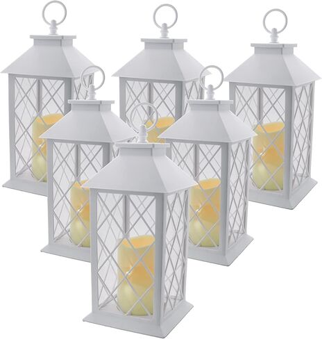 YAKii Decorative Candle Lantern with LED Flameless Candle and Timer, Plastic LED Candle & Holder, Indoor & Outdoor Hanging Lights Decorations Lantern (White 2PCS) in Kuwait