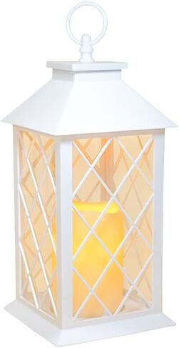 YAKii Decorative Candle Lantern with LED Flameless Candle and Timer, Plastic LED Candle & Holder, Indoor & Outdoor Hanging Lights Decorations Lantern (White 2PCS) in Kuwait