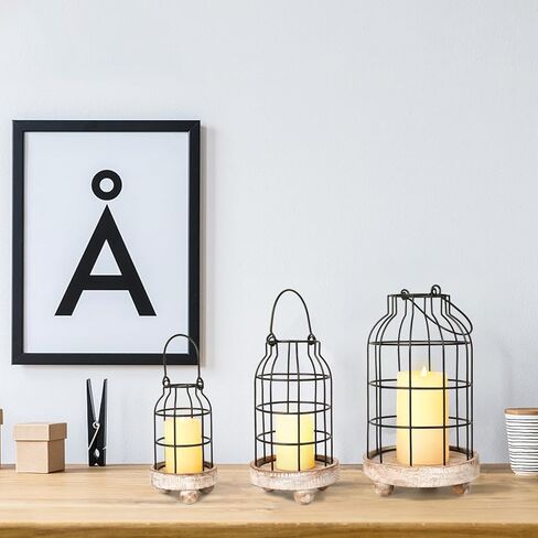 Vintage Farmhouse Lanterns, Set of 3 Metal Cage Lantern Black Wire Candle Holder Rustic Decorative Lantern Set for Living Room Mantlepiece Kitchen Dining Table Home Decor in Kuwait