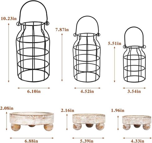 Vintage Farmhouse Lanterns, Set of 3 Metal Cage Lantern Black Wire Candle Holder Rustic Decorative Lantern Set for Living Room Mantlepiece Kitchen Dining Table Home Decor in Kuwait