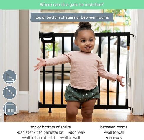 سلم سمر إنفانت الفاخر سهل لتأمين بوابة الحيوانات الأليفة والطفل الآمنة، عرض 30 - 48 بوصة، طول 32 بوصة، سهل التركيب على الحائط أو الدرابزين في المدخل أو الدرج، حامل الأجهزة، إغلاق تلقائي من خلال الباب من خشب البلوط in Kuwait