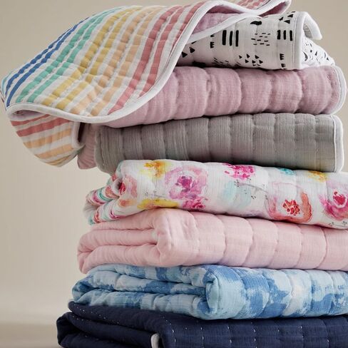 HonestBaby Quilted Baby Blankets Reversible Organic Cotton for Infant Boys, Girls, Unisex, Flower Power, One Size in Kuwait