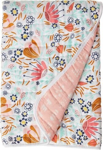 HonestBaby Hand-Quilted Baby Blanket Reversible 100% Organic Cotton for Infant Boys, Girls, Peach Skin Papercut Floral, One Size in Kuwait