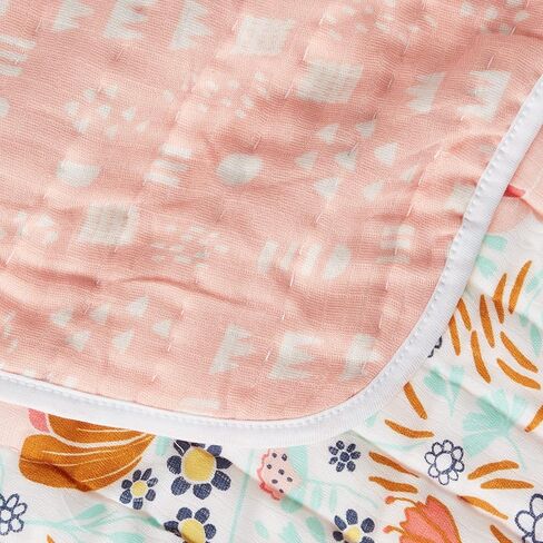 HonestBaby Hand-Quilted Baby Blanket Reversible 100% Organic Cotton for Infant Boys, Girls, Peach Skin Papercut Floral, One Size in Kuwait