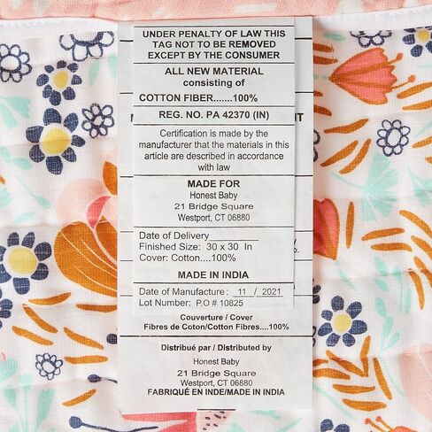 HonestBaby Hand-Quilted Baby Blanket Reversible 100% Organic Cotton for Infant Boys, Girls, Peach Skin Papercut Floral, One Size in Kuwait