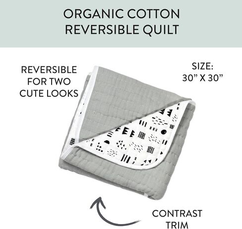 HonestBaby Quilted Baby Blankets Reversible Organic Cotton for Infant Boys, Girls, Unisex, Flower Power, One Size in Kuwait