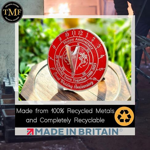 هدية الذكرى السنوية للمزولة الشمسية بمناسبة الذكرى الخامسة والثلاثين لزفاف المرجان 1988-2023. حديقة ديكور المنزل المعدنية المعاد تدويرها فكرة هدية لمدة 35 عامًا مصنوعة يدويًا في المملكة المتحدة للآباء والأجداد والأصدقاء والأزواج in Kuwait