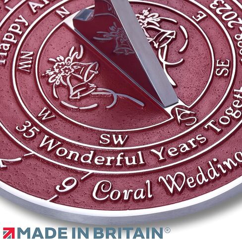 هدية الذكرى السنوية للمزولة الشمسية بمناسبة الذكرى الخامسة والثلاثين لزفاف المرجان 1988-2023. حديقة ديكور المنزل المعدنية المعاد تدويرها فكرة هدية لمدة 35 عامًا مصنوعة يدويًا في المملكة المتحدة للآباء والأجداد والأصدقاء والأزواج in Kuwait