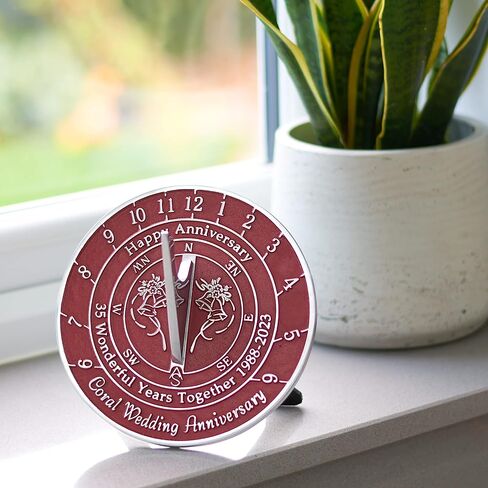 هدية الذكرى السنوية للمزولة الشمسية بمناسبة الذكرى الخامسة والثلاثين لزفاف المرجان 1988-2023. حديقة ديكور المنزل المعدنية المعاد تدويرها فكرة هدية لمدة 35 عامًا مصنوعة يدويًا في المملكة المتحدة للآباء والأجداد والأصدقاء والأزواج in Kuwait