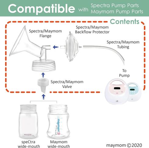 Maymom Pump Parts Compatible with Spectra S2 S1 9 Plus Breastpump, Flange (19mm) Valve Tubing Backflow Protector, Not Original Spectra Replacement Pump Parts S2 Accessories in Saudi Arabia