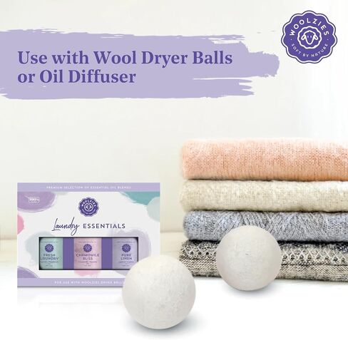 Laundry Essentials Essential Oil Set: Use with Wool Dryer Balls or Oil Diffuser Elevate Your Laundry with All-Natural Aromatherapy Scents | Fresh Laundry, Chamomile Bliss, Pure Linen 10 ML in Kuwait
