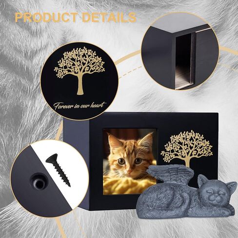 The7boX Pet Urn Cat Ashes Box Wooden Black Cat Urns for Ashes Comes with Cat Angel and Ashes Bag in Kuwait