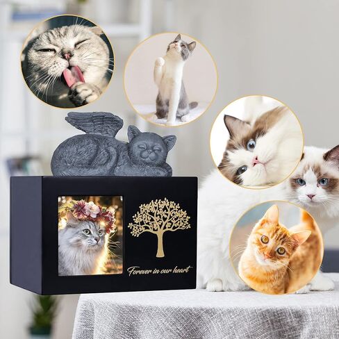 The7boX Pet Urn Cat Ashes Box Wooden Black Cat Urns for Ashes Comes with Cat Angel and Ashes Bag in Kuwait