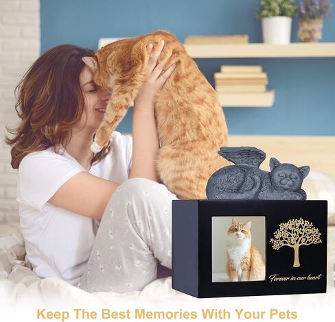The7boX Pet Urn Cat Ashes Box Wooden Black Cat Urns for Ashes Comes with Cat Angel and Ashes Bag in Kuwait