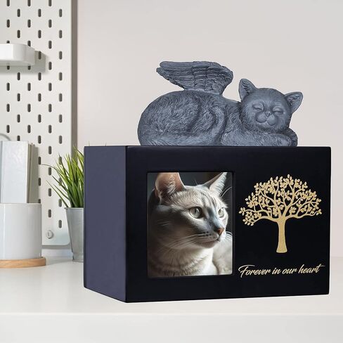 The7boX Pet Urn Cat Ashes Box Wooden Black Cat Urns for Ashes Comes with Cat Angel and Ashes Bag in Kuwait