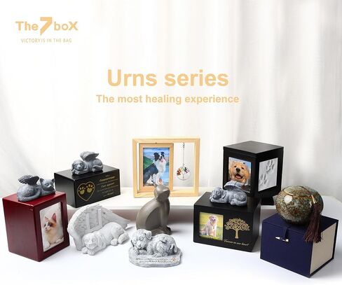 The7boX Pet Urn Cat Ashes Box Wooden Black Cat Urns for Ashes Comes with Cat Angel and Ashes Bag in Kuwait