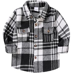 Viworld بيبي بوي فتاة منقوشة قميص الفانيلا طويلة الأكمام زر أسفل معطف طية صدر السترة ملابس الخريف الشتاء وتتسابق in Kuwait