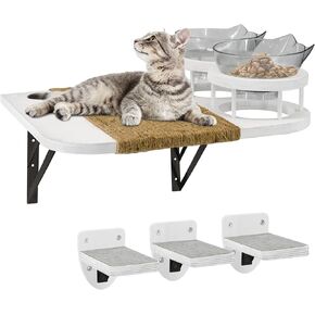 Cat Hammock Cat Wall Shelves with 3 Steps, Cat Shelves and Perches with 2 Cat Food Shelf, Cat Climbing Shelf Cat Scratching Post Cat Wall Shelf for Indoor, Cat Steps with Plush Covered, Gift for Cat in Kuwait