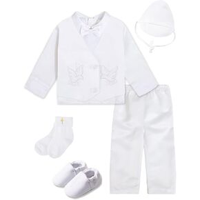A&J DESIGN White Baby Boy Baptism Outfit 3-18 Months Long Sleeve with Embroidered Cross