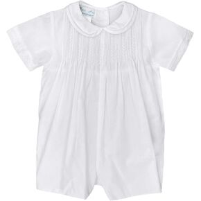 Baby Boys' Romper with Pintucks and Feather Stitching