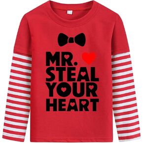 DDSOL Toddler Boys Girls Valentine's Day T-Shirt Unisex Raglan Long Sleeve Tees Loads of Love Heart Kids Boys Tops 2-8 Years
