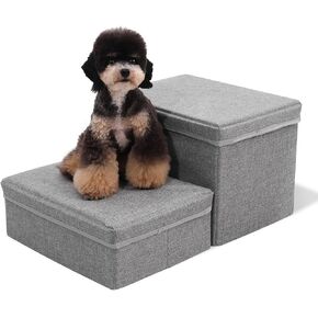 Foldable Dog Stairs/Steps 2-Tier Pet Steps Storage and Adjustable Steps for Small Medium Dogs Pet Steps Storage Stepper for High Beds Sofa Pet Dog Cat