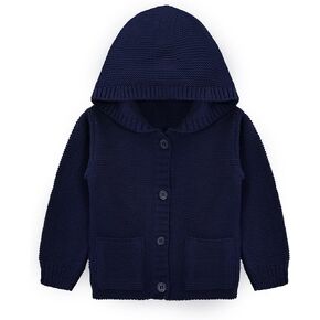 Lilax Baby Boys' Hooded Cardigan, Soft Knit Ribbed Button Closure Sweater