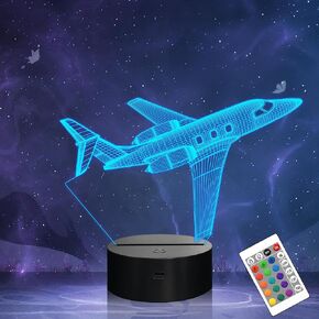 Airplane Gifts for Boy, Men, Aircraft Night Light, Gulfstream 3D Illusion Lamp with Remote and Touch Control, Plane Decor for Men Boy Kids Room, Birthday Gifts